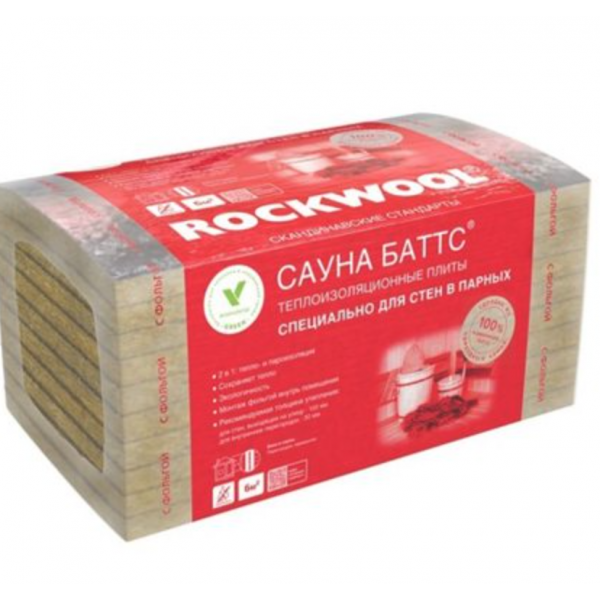 Теплоизоляция ROCKWOOL САУНА БАТТС 1000x600x50мм/упак.8шт/4,8м2/0,24м3 Теплоизоляция ROCKWOOL САУНА БАТТС 1000x600x50мм/упак.8шт/4,8м2/0,24м3